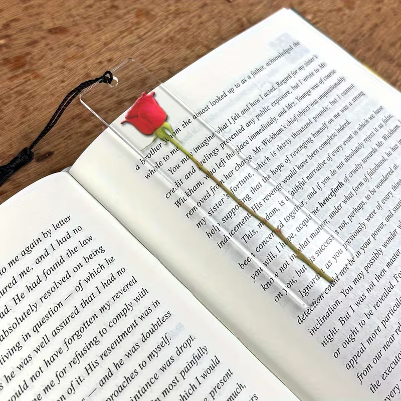 Marcapáginas Romántico "Rosa de Acrílico" con Borla de Seda