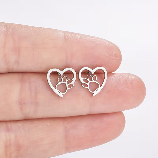 Pendientes "Huella Incondicional" - Corazón de Acero para Pet Lovers