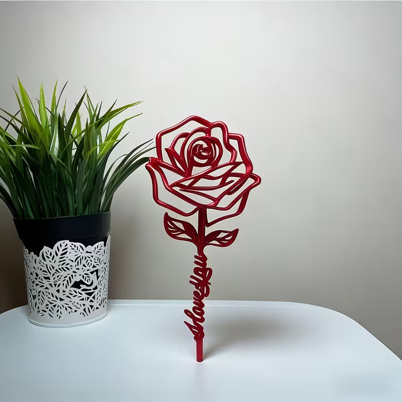 Escultura de Mesa "Rosa de Pasión" - Diseño Minimalista en Rojo Fuego