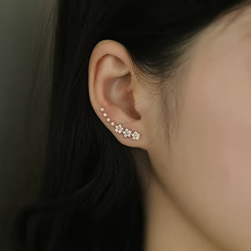 Pendientes Trepadores "Rocío de Flores" - Plata y Acero Inoxidable