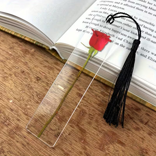 Marcapáginas Romántico "Rosa de Acrílico" con Borla de Seda