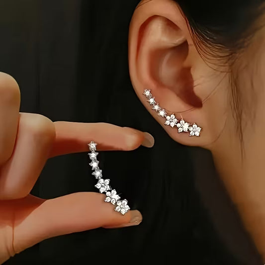 Pendientes Trepadores "Rocío de Flores" - Plata y Acero Inoxidable